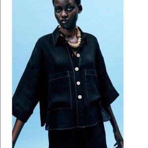 Zara black oversized topstitching top